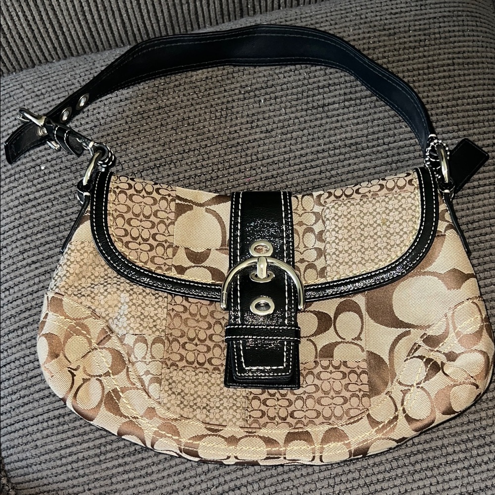 Coach Patchwork Tan and Black Shoulder Bag
